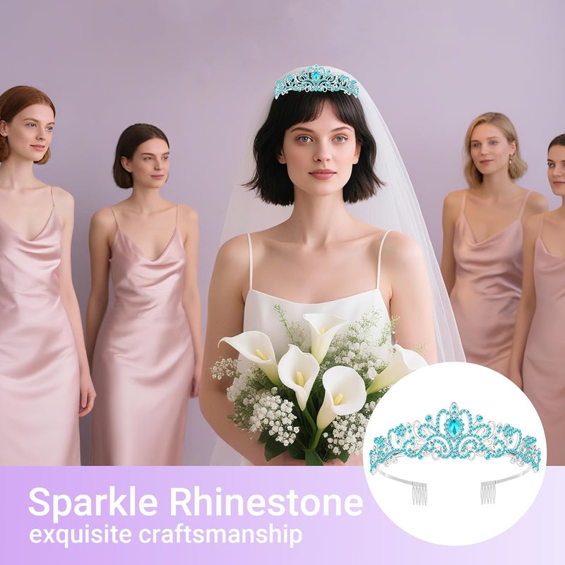 Queenship Tiara Crown for Women, Queen Tiara for Birthday Prom Bridal Party Custome Blue - Image 5